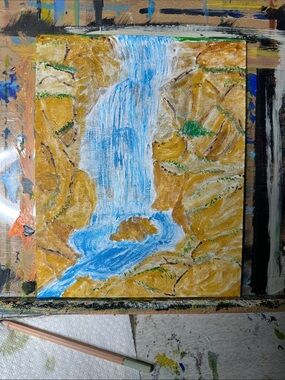 Blue and Gold Waterfall Canvas Art